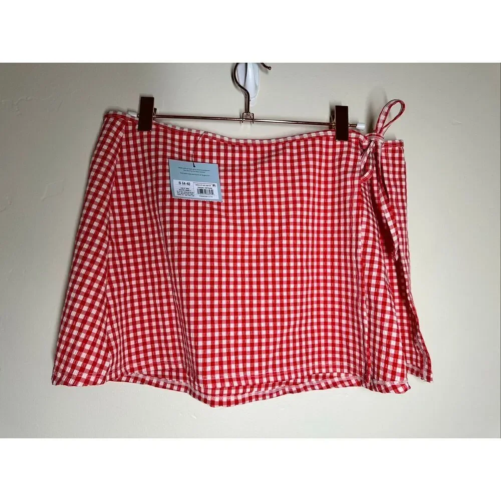 🌸 Shade and Shore Red and White Gingham Swim Skirt Size Small New